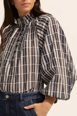 Fuse Top-Indigo Check|zoe kratzmann Online