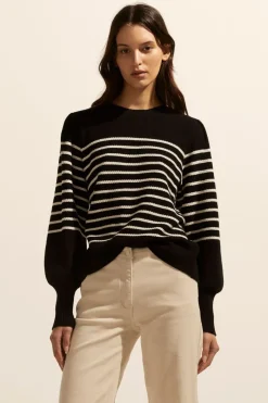 Gather Knit-Black/Stone Stripe|zoe kratzmann Outlet