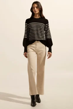 Gather Knit-Black/Stone Stripe|zoe kratzmann Outlet