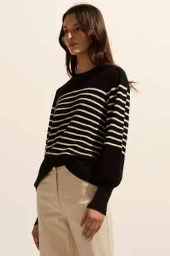 Gather Knit-Black/Stone Stripe|zoe kratzmann Outlet