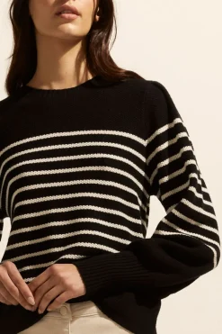Gather Knit-Black/Stone Stripe|zoe kratzmann Outlet