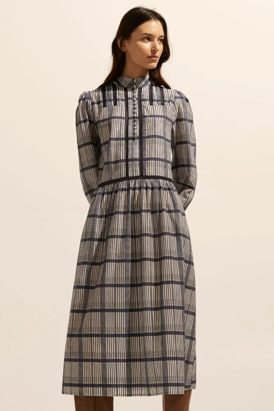 Gleam Dress-Ink/Porcelain Check|zoe kratzmann Hot