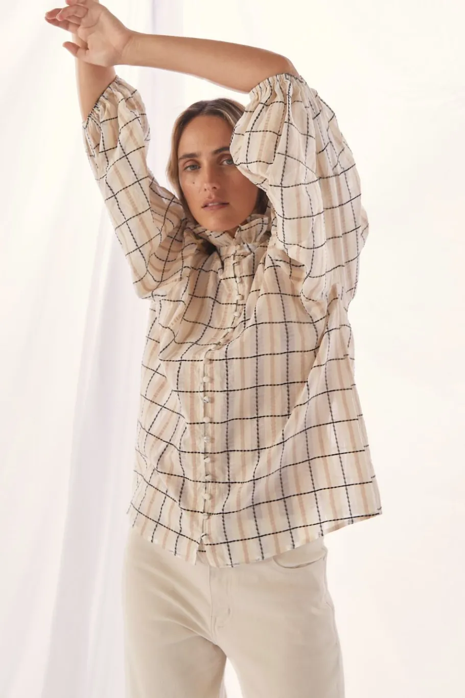 Grant Top-Ivory Check|zoe kratzmann Outlet