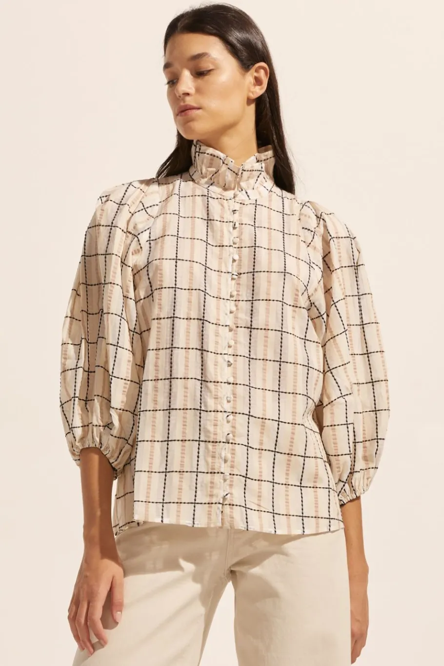 Grant Top-Ivory Check|zoe kratzmann Outlet