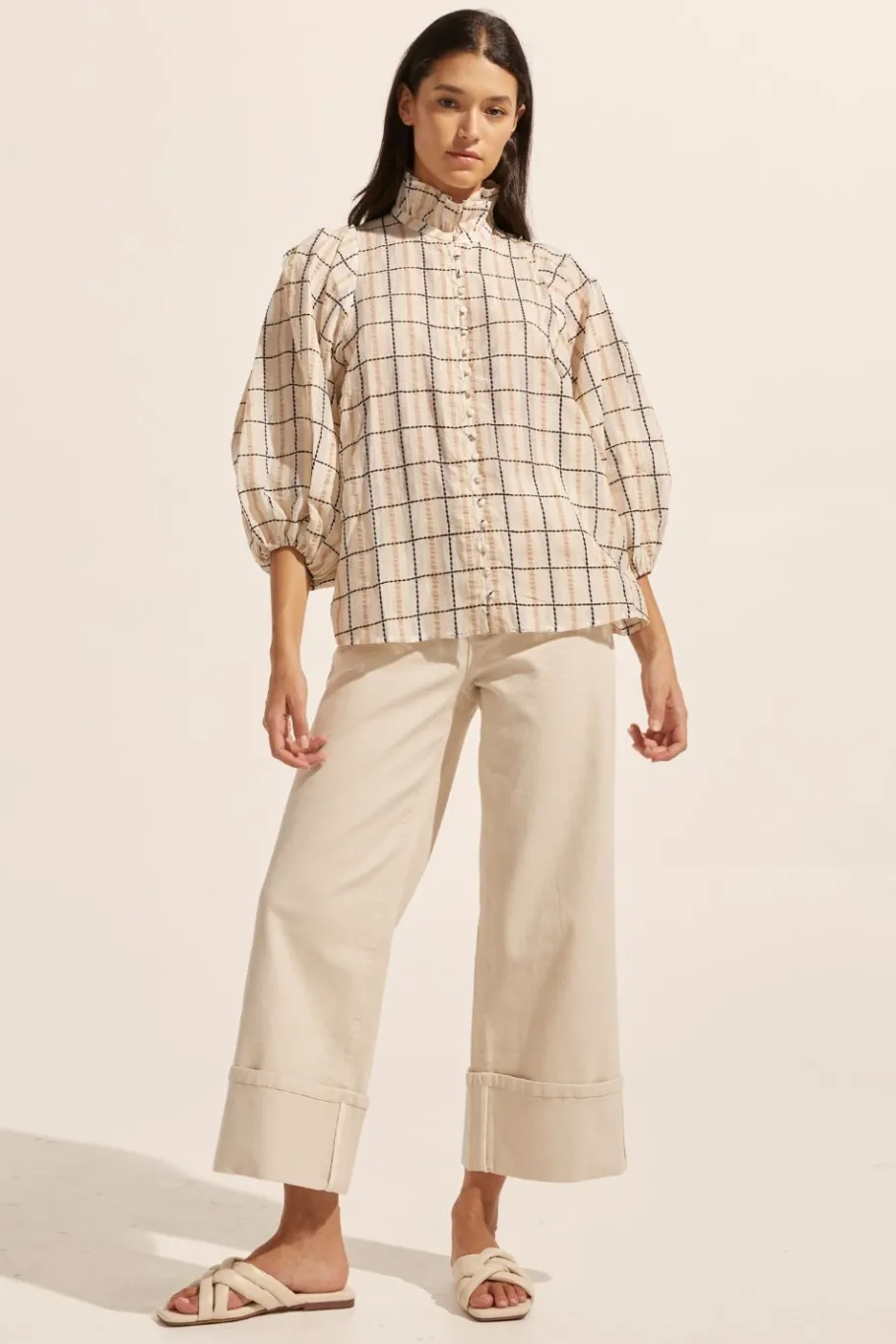Grant Top-Ivory Check|zoe kratzmann Outlet