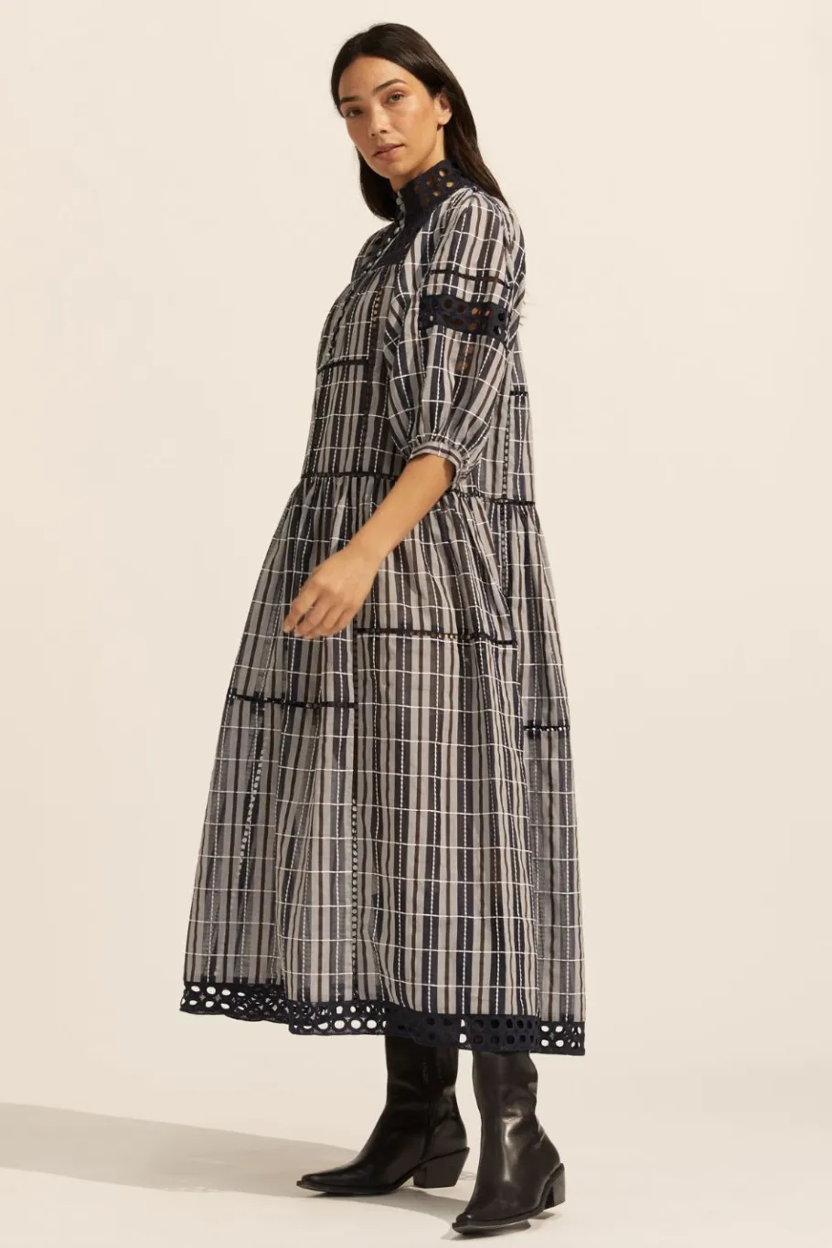 Tactic Dress-Indigo Check|zoe kratzmann